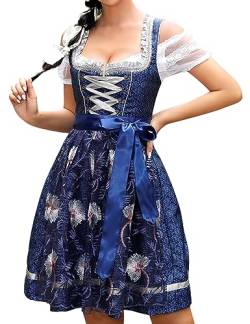 Clearlove Damen Dirndl midi 3tlg.Trachtenkleid für Oktoberfest,Karneval,DREI Teilig: Kleid, Bluse, Schürze Dunkelblau38 von Clearlove