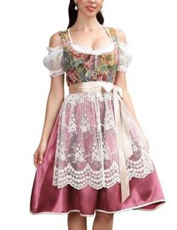 Clearlove Damen Dirndl midi Trachtenkleid 3tlg Damen Knielang Dirndl Kleid für Oktoberfest inkl. Kleid, Bluse, Schürze (Retro Rot, 42) von Clearlove