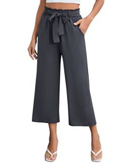 Clearlove Damen Freizeithose Weites Bein Lounge Causal Pants Sommer Elastische Hohe Taill Gekürzte Hose Grau XL von Clearlove