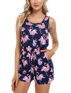 Clearlove Damen Jumpsuit Sommer Overall Tank Top O-Ausschnitt Elegant Playsuits Blumenmuster Einteiler Romper von Clearlove