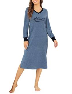 Clearlove Damen Nachthemd Warmes Langarm Nachtwäsche V-Ausschnitt Nachtkleid Schlafkleid Weiche Negligee Casual Schlafhemd Loungewear Sleepshirt von Clearlove