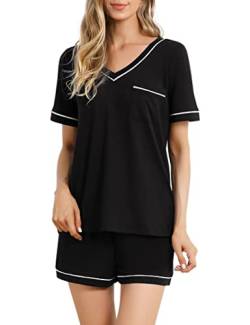 Clearlove Damen Pyjama-Set kurz Sommer Schlafanzug V-Ausschnitt Nachtwäsche Sleepwear Loungewear Shorts von Clearlove