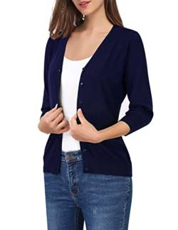 Clearlove Damen Strickjacke V-Ausschnitt 3/4 Arm Cardigan Weiß Knitted Strickweste Sweater Casual Basic Jäckchen Strickmantel mit Knopf S von Clearlove