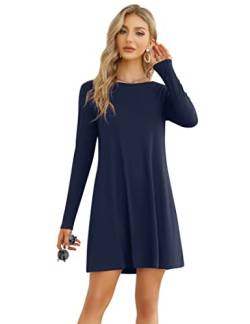 Clearlove Damen T-Shirt Kleid Casual Tunika Swing Kleid A-Linie Langarm Rundhals Freizeitkleid (Verpackung MEHRWEG), C-Dunkelblau, M von Clearlove