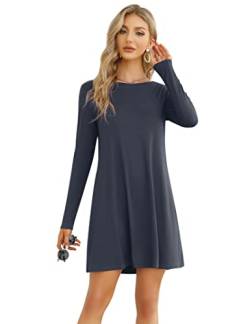 Clearlove Damen T-Shirt Kleid Casual Tunika Swing Kleid A-Linie Langarm Rundhals Freizeitkleid (Verpackung MEHRWEG), C-Dunkelgrau, L von Clearlove