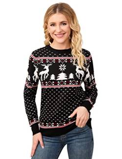 Clearlove Damen Unisex Weihnachtspullover Schwarz Weihnachtsbaum Pulli Rentiermuster Weihnachtspulli Ugly Christmas Sweater Winterpullover Weihnachten Strickpullover M von Clearlove