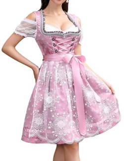 Clearlove Dirndl Damen Midi Trachtenkleid 3tlg mit Schürze und Bluse für Oktoberfest Vintage, Besondere Anlässe Gr. 34 Rosa von Clearlove