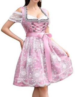 Clearlove Dirndl Damen Midi Trachtenkleid 3tlg mit Schürze und Bluse für Oktoberfest Vintage, Besondere Anlässe Gr. 36 Rosa von Clearlove