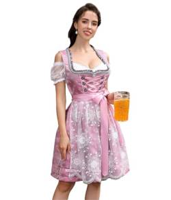 Clearlove Dirndl Damen Midi Trachtenkleid 3tlg mit Schürze und Bluse für Oktoberfest Vintage, Besondere Anlässe Gr. 40 Rosa von Clearlove