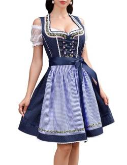 Clearlove Dirndl Damen midi 3tlg Trachtenkleid Damen Trachtenrock Trachtenmode Kleid Dirndlbluse für Oktoberfest(Navy Blau,34) von Clearlove