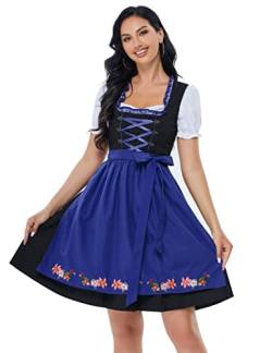 Clearlove Dirndl Damen midi 3tlg.Trachtenkleid für Oktoberfest,Karneval,DREI Teilig: Kleid, Bluse, Schürze（Verpackung MEHRWEG）,Blau,XL von Clearlove