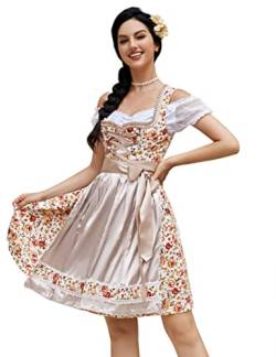 Clearlove Dirndl Damen midi 3tlg.Trachtenkleid für Oktoberfest,Karneval,DREI Teilig: Kleid, Bluse, Schürze（Verpackung MEHRWEG）,Blumen,42 von Clearlove