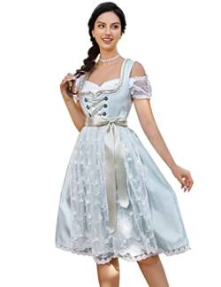 Clearlove Dirndl Damen midi 3tlg.Trachtenkleid für Oktoberfest,Karneval,DREI Teilig: Kleid, Bluse, Schürze（Verpackung MEHRWEG）,Hellgrau-Spitze,40 von Clearlove