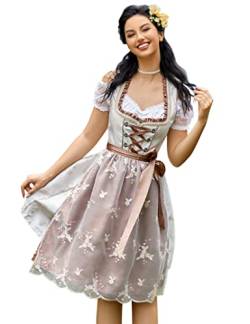 Clearlove Dirndl Damen midi 3tlg.Trachtenkleid für Oktoberfest,Karneval,DREI Teilig: Kleid, Bluse, Schürze（Verpackung MEHRWEG）,Khaki-spitze,40 von Clearlove