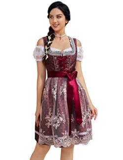 Clearlove Dirndl Damen midi 3tlg.Trachtenkleid für Oktoberfest,Karneval,DREI Teilig: Kleid, Bluse, Schürze（Verpackung MEHRWEG）,Rot,38 von Clearlove