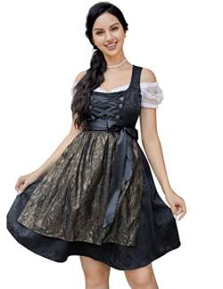 Clearlove Dirndl Damen midi 3tlg.Trachtenkleid für Oktoberfest,Karneval,DREI Teilig: Kleid, Bluse, Schürze（Verpackung MEHRWEG）,Schwarz,34 von Clearlove