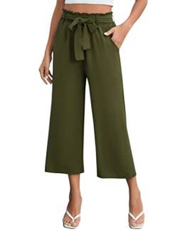 Clearlove Freizeithose Damen Sommerhose Einfarbig Weites Bein Lounge Causal Pants Sommer Elastische Hohe Taill Gekürzte Hose Grün XXL von Clearlove