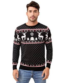 Clearlove Herren Unisex Weihnachtspullover Ugly Christmas Sweater Schwarz Winterpullover Xmas Pullover Rentier Weihnachtsbaum Pulli Weihnachtspulli Weihnachten Strickpullover XL von Clearlove