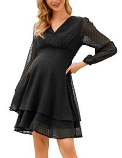 Clearlove Kleider Damen Stillkleid Langarm Swiss Dot Schwangerschaftskleid Mutterschaft Umstandsmode mit Stillfunktion von Clearlove