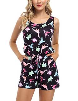 Clearlove Sommer Overall Jumpsuit Damen Kurz V-Ausschnitt Playsuit Blumenmuser von Clearlove