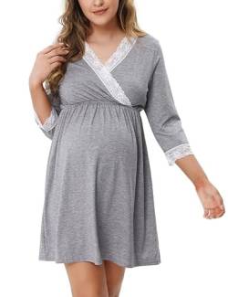 Clearlove Stillnachthemd Damen Nachthemd mit Stillfunktion Umstandskleid Umstandskleidung Nachthemden für Schwangere (Grau, L) von Clearlove