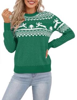 Clearlove Unisex Weihnachtspullover Damen Weihnachtspulli Herren Ugly Christmas Reindeer Winter Pullover Sweater für Pärchen Damen-Grün XXL von Clearlove