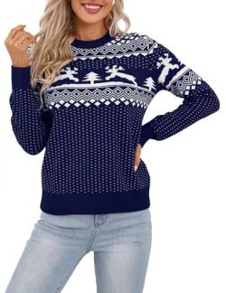 Clearlove Unisex Weihnachtspullover Damen Weihnachtspulli Herren Ugly Christmas Reindeer Winter Pullover Sweater für Pärchen Damen-Navy Blau XXL von Clearlove