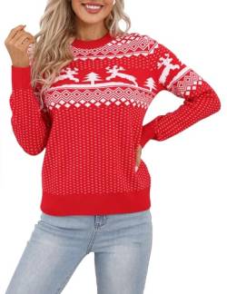 Clearlove Unisex Weihnachtspullover Damen Weihnachtspulli Herren Ugly Christmas Reindeer Winter Pullover Sweater für Pärchen Damen-Rot M von Clearlove
