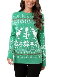 Clearlove Weihnachten Pullover Damen Weihnachtspullover Christmas Reindeer Strickpullover Christmas Schneeflocke Sweater Grün S von Clearlove