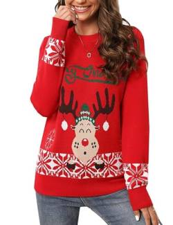 Clearlove Weihnachten Pullover Damen Weihnachtspullover Christmas Rentiermuster Strickpullover Christmas Sweater Alphabet Elch L von Clearlove