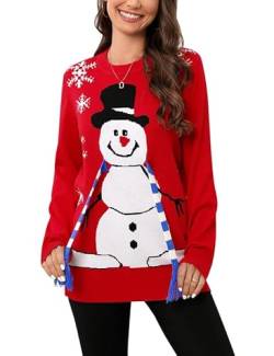 Clearlove Weihnachten Pullover Damen Weihnachtspullover Christmas Schneemann Strickpullover Christmas Sweater Schneemann S von Clearlove