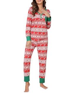 Clearlove Weihnachten Schlafanzug Damen Lang Zweiteiliger Nachtwäsche Langarm Pyjama Set Frauen Hausanzug Sleepwear Loungewear mit Taschen(Rot,L) von Clearlove