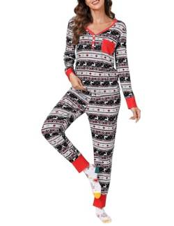 Clearlove Weihnachten Schlafanzug Damen Lang Zweiteiliger Nachtwäsche Langarm Pyjama Set Frauen Hausanzug Sleepwear Loungewear mit Taschen(Schwarz,S) von Clearlove