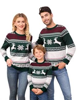 Clearlove Weihnachtspullover Familie Set Damen Weihnachtspulli Herren Christmas Reindeer Winter Pullover Sweater Strickpullover Warm Jumper Für Pärchen Kinder Damen-Grün L von Clearlove