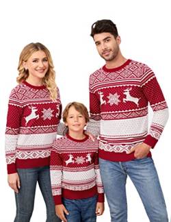 Clearlove Weihnachtspullover Familie Set Damen Weihnachtspulli Herren Christmas Reindeer Winter Pullover Sweater Strickpullover Warm Jumper Für Pärchen Kinder Damen-Rot M von Clearlove