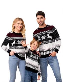 Clearlove Weihnachtspullover Familie Set Damen Weihnachtspulli Herren Christmas Reindeer Winter Pullover Sweater Strickpullover Warm Jumper Für Pärchen Kinder Kind-Schwarz XL von Clearlove