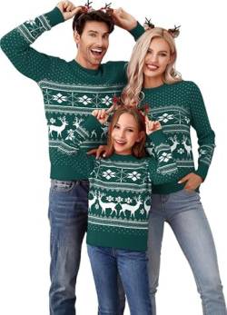 Clearlove Weihnachtspullover Familie Set Ugly Weihnachts Pullover Rentier Winter Chirstmas Sweater Langarm Rundhals Strickpullover Für Pärchen Kinder (Herren-Grün, XL) von Clearlove