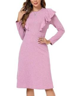 Strickkleid Damen Kleider Langarm Partykleid Pulloverkleider Rüschen Freizeitkleid Midikleid Tunika Casual Kleid Winterkleider Rosa S von Clearlove