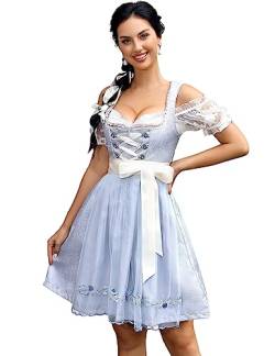 Trachtenkleid Damen Dirndl Kurz Set - Midi Trachtenkleid 3tlg. Dirndlbluse für Oktoberfest - DREI Teilig: Kleid, Bluse, Schürze Hellblau38 von Clearlove