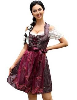 Trachtenkleid Dirndl Kurz Damen Midi für Oktoberfest 3tlg.- DREI Teilig: Kleid, Bluse, Schürze Burgundy34 von Clearlove