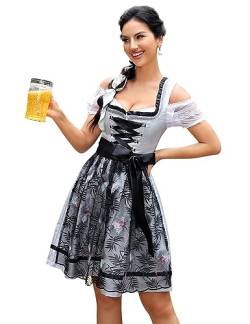 Trachtenkleid Dirndl Kurz Damen Midi für Oktoberfest 3tlg.- DREI Teilig: Kleid, Bluse, Schürze Weiß-grau36 von Clearlove