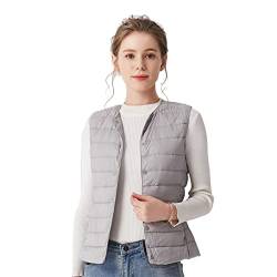 Clementie Damen Daunenweste Jacke, Weste Damen Daunenweste Leicht Steppweste ohne Kragen, Perfekt für Winter (M,Grau) von Clementie