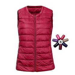 Clementie Daunenweste Damen(Plus 6XL), Weste Damen Daunenweste Leicht Steppweste ohne Kragen, Perfekt für Winter (XL,Rot 01) von Clementie