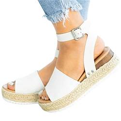 Clenp Damen Sandalen, Plateau Wedge Kunstleder Knöchelriemen Open Toe Damen Sandalen Schuhe Für Das Tägliche Leben Weiß 37 von Clenp