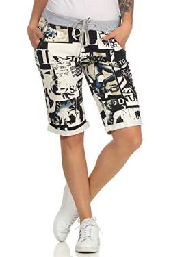 CLEOSTYLE Kurze Damen Bermuda, leichte luftige Hose für den Sommer, kurzer Jogger für Freizeit und Strand 9 (Beige Schrift) von Cleostyle Collection