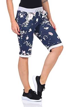 CLEOSTYLE Kurze Damen Bermuda, leichte luftige Hose für den Sommer, kurzer Jogger für Freizeit und Strand 9 (Blau Blume 1) von Cleostyle Collection