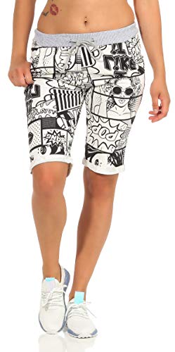 CLEOSTYLE Kurze Damen Bermuda, leichte luftige Hose für den Sommer, kurzer Jogger für Freizeit und Strand 9 (Comic) von Cleostyle Collection