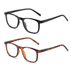 Cleoxyge 2 Stück Computerbrille Blaulichtfilter Brille Herren-Damen Vintage, Anti-Müdigkeit Brille Ohne Stärke Damen Rude Metallgestell (2Stück/Anti Blaulicht) von Cleoxyge