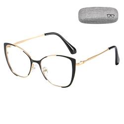 Cleoxyge Blaulichtfilter Brille Ohne Sehstärke für Damen-Herren,Metallrahmen Anti Blaulicht UV400-Schutz PC Gaming Mit Brillenetuis und Brillenputztuch Fake Brille (Schwarz Frame/Anti Blaulicht) von Cleoxyge