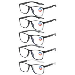 Cleoxyge Lesebrille 5 Stück Blaulichtfilter Brille Rechteck Anti Schwindlig/Augenbelastung/UV Für Damen und Herren Leicht Brillen (2*Schwarz+2*Graue+1*Weiß, 1.25, Dioptrien) von Cleoxyge